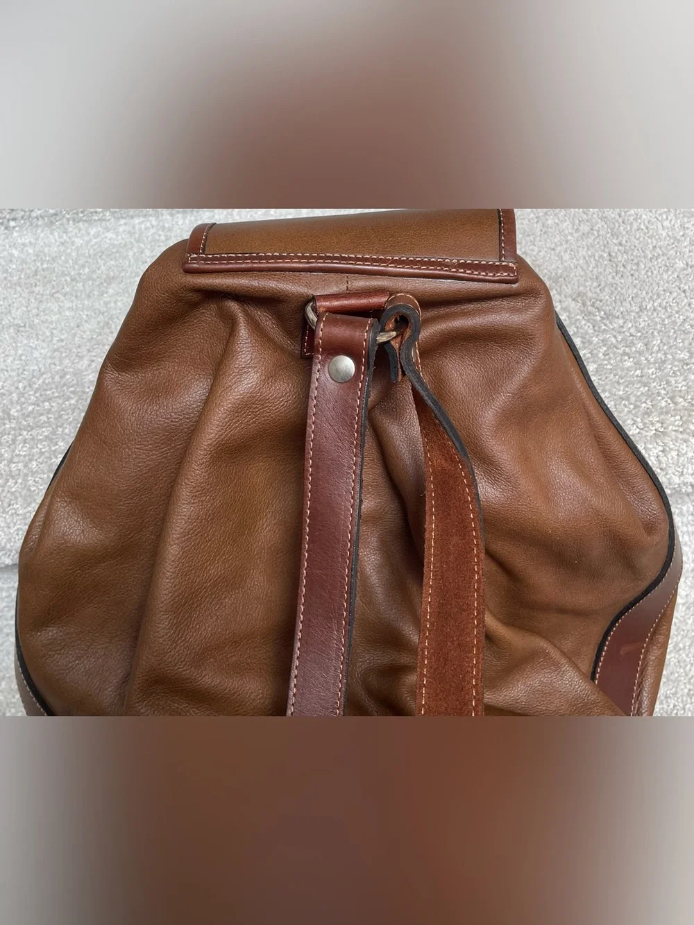 Vintage Artisan Brown Leather Backpack Embossed Crocodile/Alligator Emblem